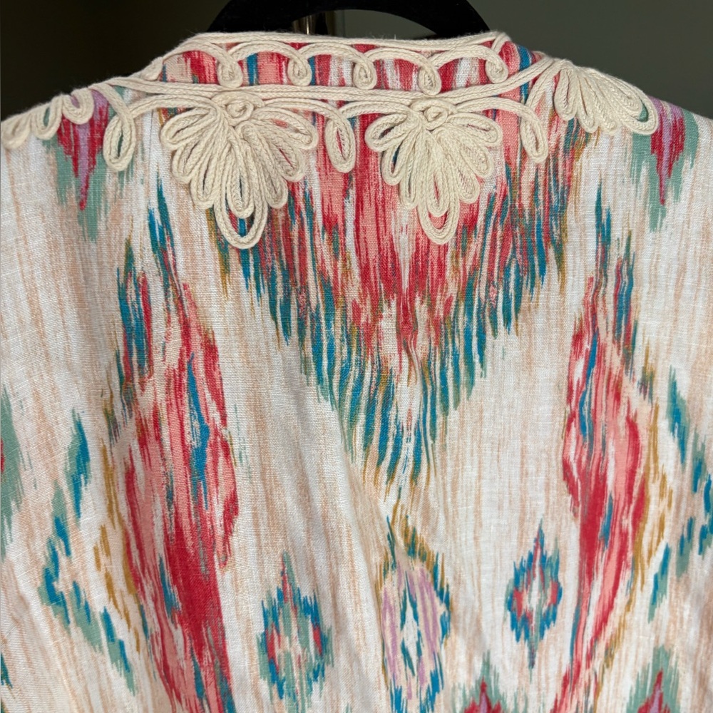 Chico's Vibrant Patterned Cardigan with Lace Trim - Picture 2 of 6